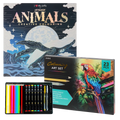 Set Carte de Colorat Antistres Mandala Animals + Trusă 23 Creioane, Carioci, Finelinere, Pixuri Gel - 48 pagini, 140 g/m²
