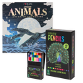 Set Carte de Colorat Antistres Mandala Animals + Trusă 48 Creioane Premium - 48 pagini, 140 g/m², 12 Culori Neon