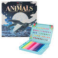 Set Carte de Colorat Antistres Mandala Animals + Trusă 50 Creioane Premium (8 Culori Neon) - 48 pagini, 140 g/m²