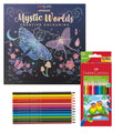 Set Carte de Colorat Antistres Mandala Mystic Worlds + 12 Creioane Faber-Castell - 48 pagini, 140 g/m²