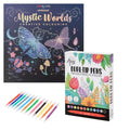 Set Carte de Colorat Antistres Mandala Mystic Worlds + Trusă 12 Carioci cu Vârfuri Duble - 48 pagini, 140 g/m², Finelinere + tip Pensulă
