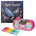 Set Carte de Colorat Antistres Mandala Mystic Worlds + Trusă 15 Markere cu Vârfuri Duble pe Bază de Apă - 48 pagini, 140 g/m²