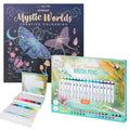 Set Carte de Colorat Antistres Mandala Mystic Worlds + Trusă 40 Carioci cu Vârfuri Duble - 48 pagini, 140 g/m², Finelinere + vărf tip Pensulă