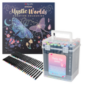 Set Carte de Colorat Antistres Mandala Mystic Worlds + Trusă 48 Carioci cu Vârfuri Duble - 48 pagini, 140 g/m²