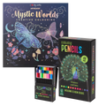 Set Carte de Colorat Antistres Mandala Mystic Worlds + Trusă 48 Creioane Premium - 48 pagini, 140 g/m², 12 Culori Neon