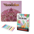 Set Carte de Colorat Antistres Mandala + Trusă 12 Carioci cu Vârfuri Duble - 48 pagini, 140 g/m², Finelinere + tip Pensulă