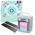 Set Carte de Colorat Antistres Mandala + Trusă 48 Carioci cu Vârfuri Duble - 128 pagini, 180 g/m²