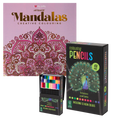 Set Carte de Colorat Antistres Mandala + Trusă 48 Creioane Premium - 48 pagini, 140 g/m², 12 Culori Neon