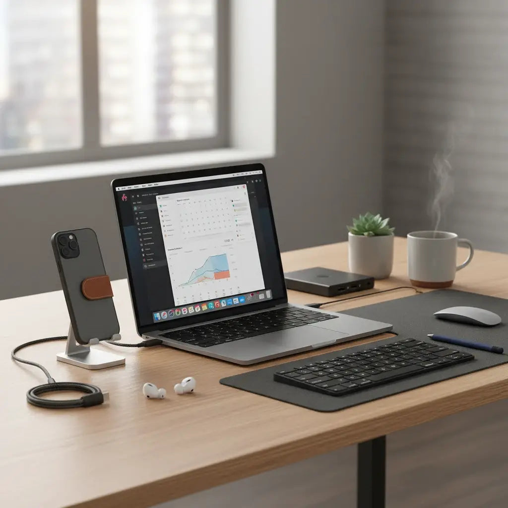 Professional illustration for article about Accesorii Apple Esențiale pentru Productivitate