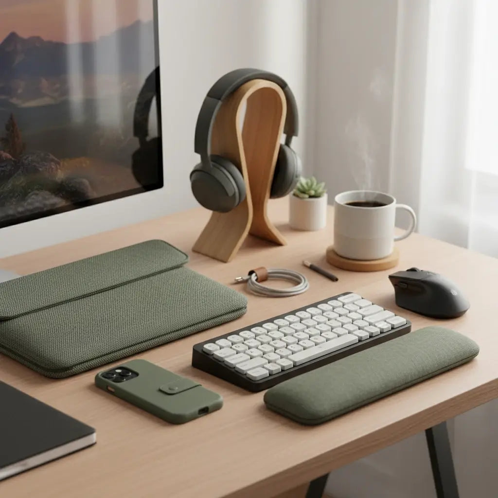 Professional illustration for article about Work-From-Home: Accesorii Esențiale Confort