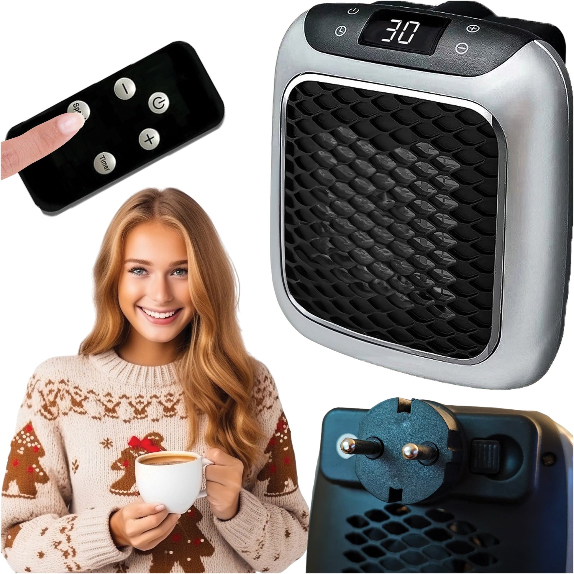 Aeroterma ceramica electrica Handy Heater Turbo 800 W - Priza 15° - 32° C Telecomanda Temporizator 12 ore 45 dB Zgomot - 71551