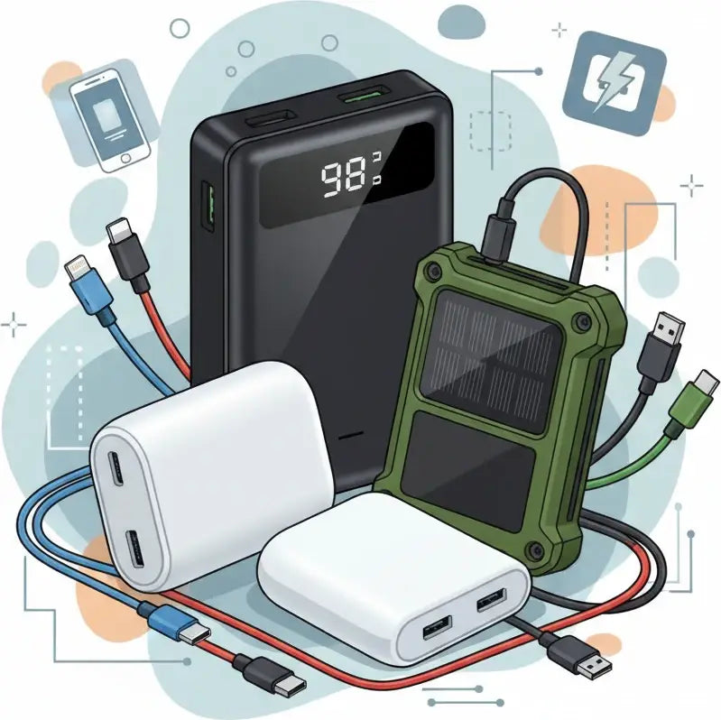 Professional illustration for article about Cum alegi bateria externă perfectă pentru telefonul tău?