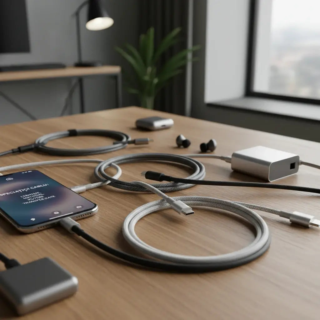 Professional illustration for article about Cum alegi cel mai bun cablu USB-C pentru telefonul tău?
