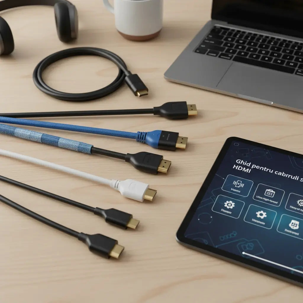 Professional illustration for article about Ghid pentru cabluri HDMI: Alege-l pe cel potrivit