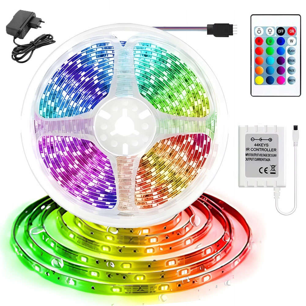 Banda LED 300 SMD - 5m RGB Impermeabila IP44 Telecomanda - 5907765695616 - 1