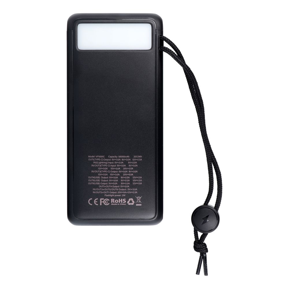 Baterie Externa Veger Tank Boost W5001C 56000 mAh - 100 W + 30 3 x USB 2 USB-C 1 Lightning PD QC Lanterna LED Display Digital Busola