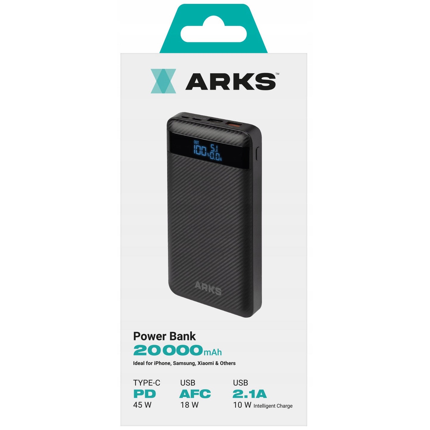 Baterie Externa Arks 20000 mAh - 45W 2 x USB 1 USB-C Power Delivery micro-USB Afisaj LED - Black - ARBB20000PD45WK - 8018417415708