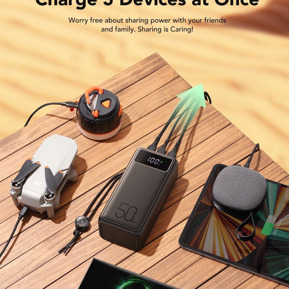 Baterie Externa Veger Tank Boost W5001C 56000 mAh - 100 W + 30 3 x USB 2 USB-C 1 Lightning PD QC Lanterna LED Display Digital Busola