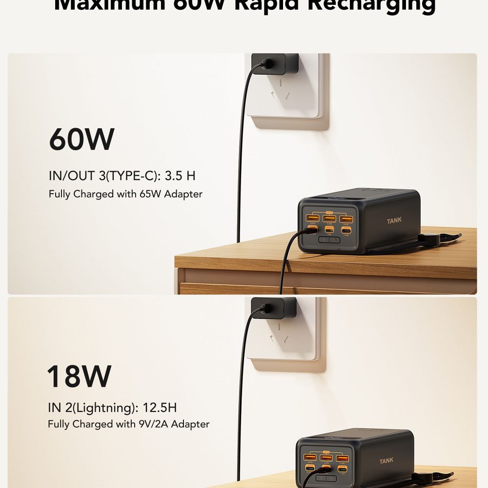 Baterie Externa Veger Tank Boost W5001C 56000 mAh - 100 W + 30 3 x USB 2 USB-C 1 Lightning PD QC Lanterna LED Display Digital Busola