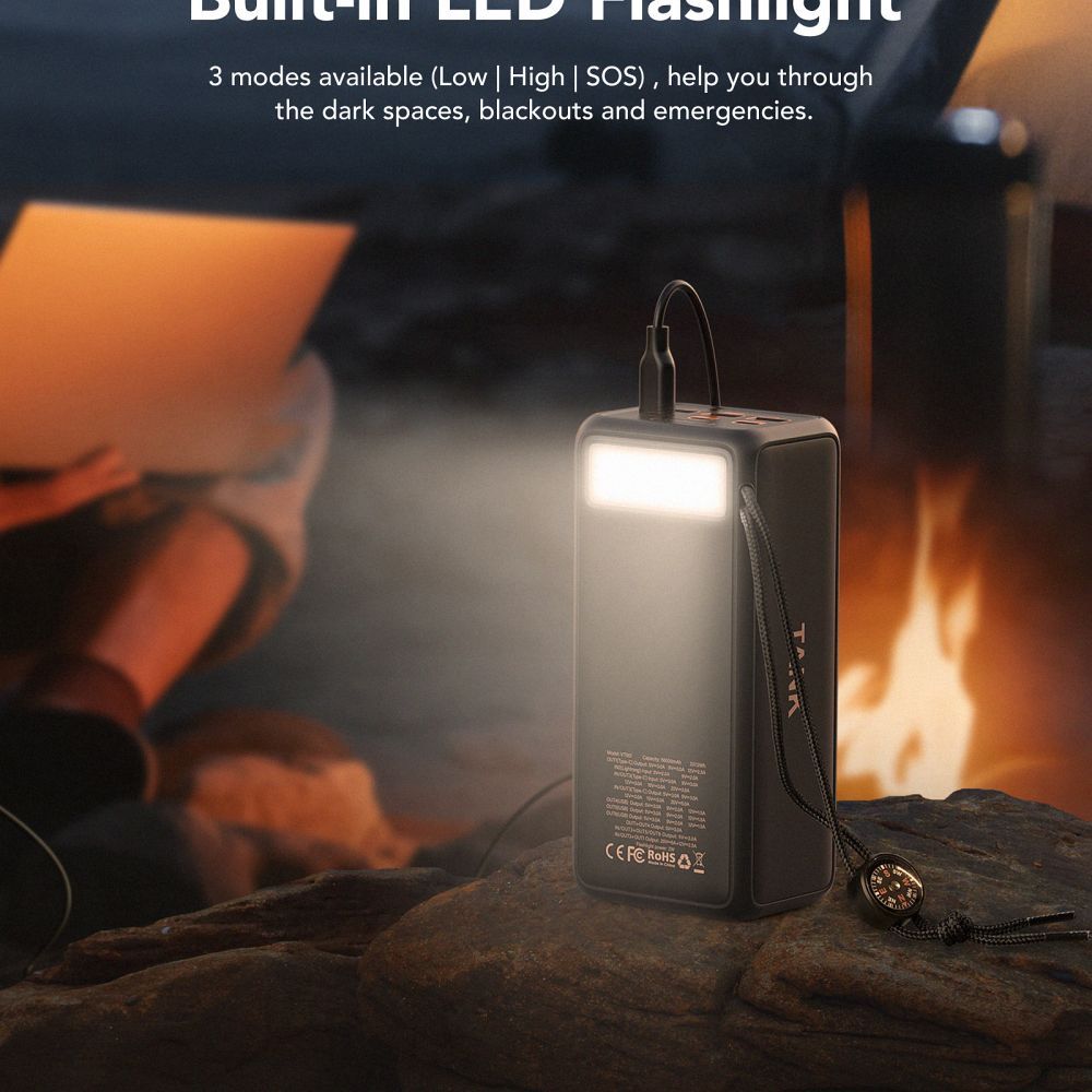 Baterie Externa Veger Tank Boost W5001C 56000 mAh - 100 W + 30 3 x USB 2 USB-C 1 Lightning PD QC Lanterna LED Display Digital Busola