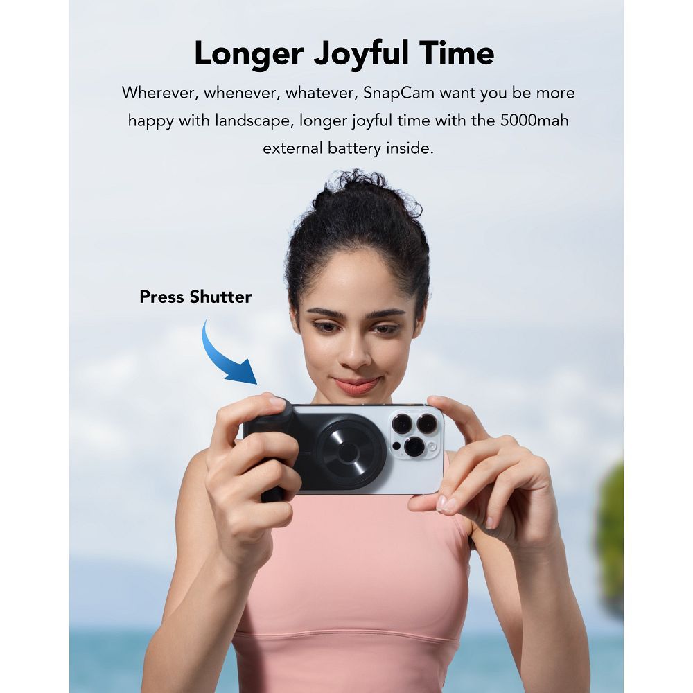 Baterie Externa Wireless MagSafe Veger SnapCam 5000 mAh - 5 W 20 PD QC 3.0 Maner cu Buton pentru Poze - Black - W0569 - 6970453558363 - 11
