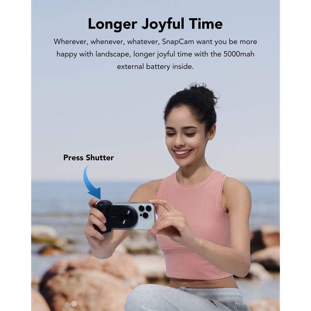 Baterie Externa Wireless MagSafe Veger SnapCam 5000 mAh - 5 W 20 PD QC 3.0 Maner cu Buton pentru Poze - Black - W0569 - 6970453558363 - 9