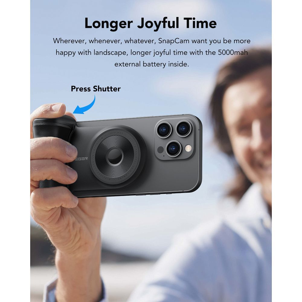 Baterie Externa Wireless MagSafe Veger SnapCam 5000 mAh - 5 W 20 PD QC 3.0 Maner cu Buton pentru Poze - Black - W0569 - 6970453558363 - 4