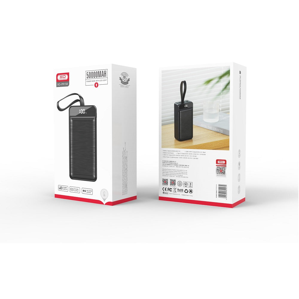 Baterie Externa XO PR158 50000 mAh - 3 x USB QC 22.5W 1 USB-C PD 20W Lanterna LED Display Digital - 6920680829279 - 4