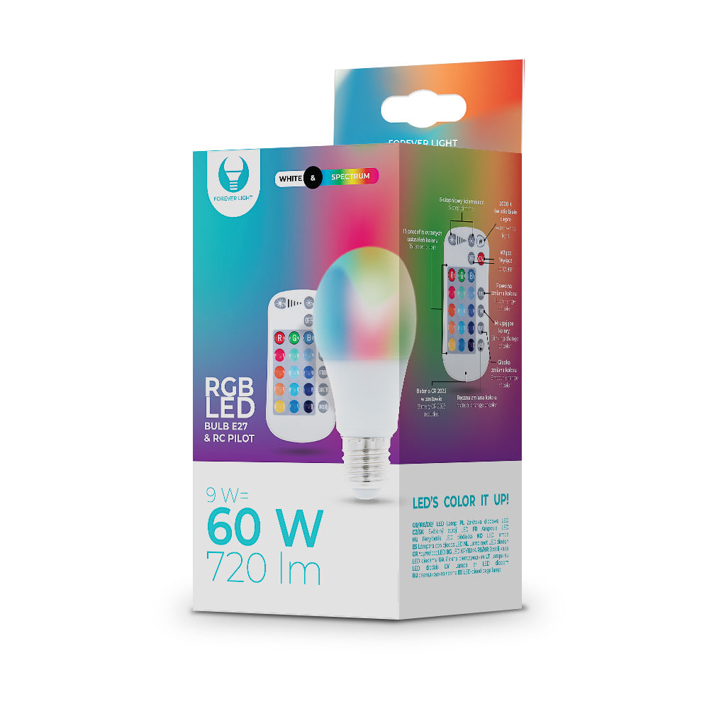 Bec Smart Forever Light E27 RGB & Alb Cald 3000K Telecomanda - 9W 720lm 15 culori 4 Moduri - RTV003564 - 5900495847669 - 2