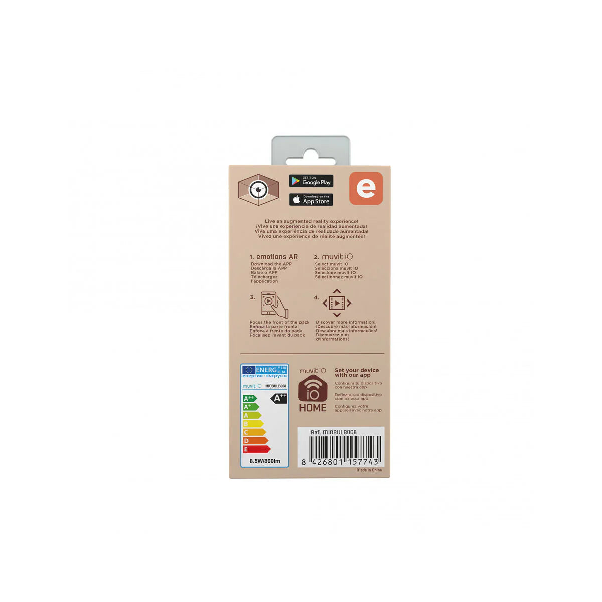 Bec Smart Muvit iO MIOBULB008 E27 RGB & Alb - 8.5W 800lm 2700-6500K Reglabil Control App Vocal Alexa Google Timer - 8426801157743 - 5