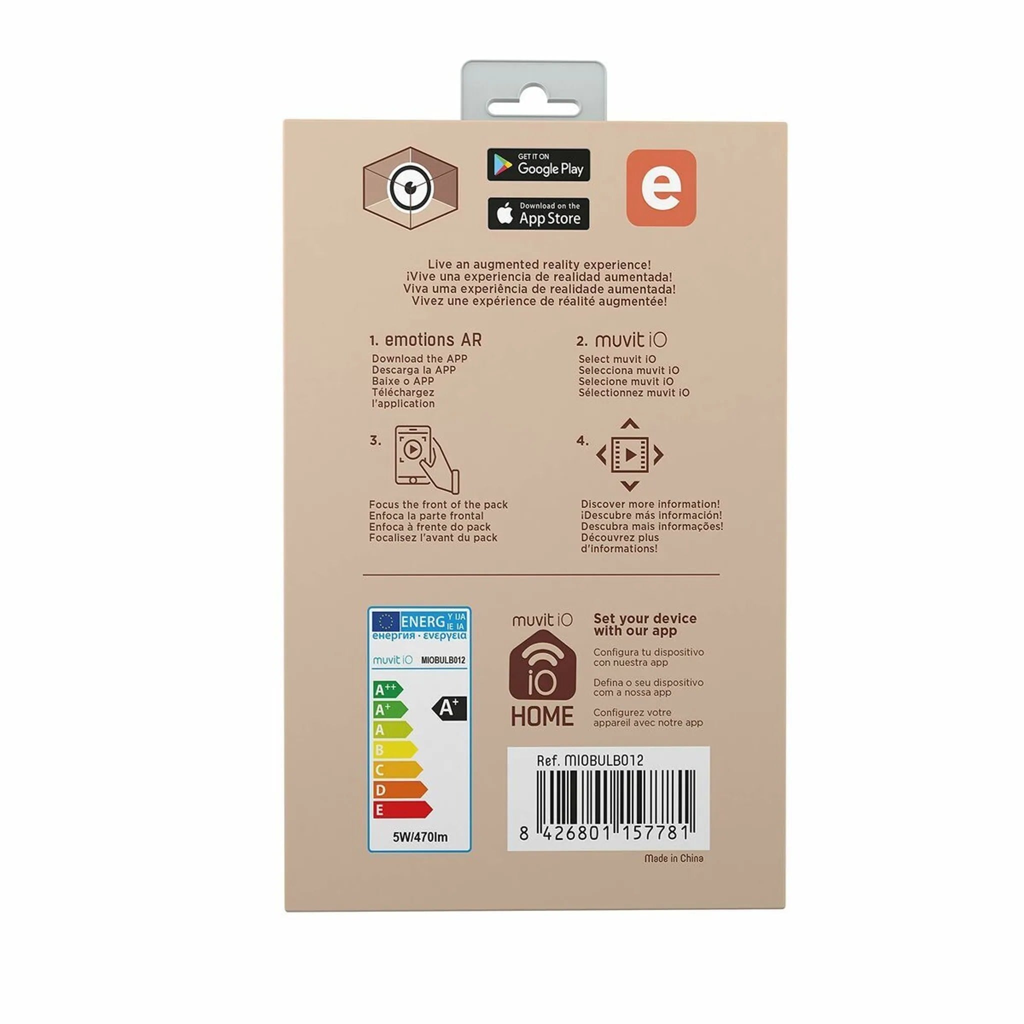 Bec Smart Muvit iO MIOBULB012 E27 Amber - 5W 470lm 1800-2700K Reglabil Control App & Vocal Alexa Google Timer - 8426801157781 - 5