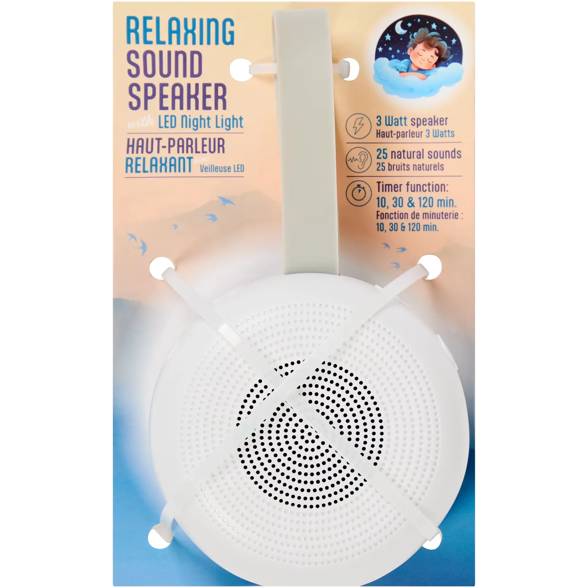 Boxă Portabila Relaxare Somn cu Zgomot Alb și 25 Sunete Naturale Lumină de Veghe LED Timer 10/30/120 min - pentru Bebeluși Copii Adulti