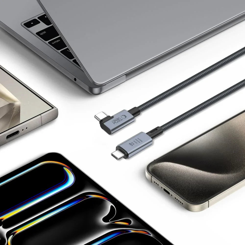 Cablu Incarcare & Date 90° USB la USB-C 4.0 Tech-Protect UltraBoost Max - 240 W 5A Power Delivery 40Gb/s 4K/120Hz 8K/60Hz Aluminiu - 1.5 m
