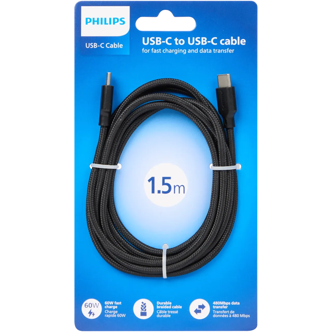 Cablu Incarcare & Date USB-C la Philips 1.5m - 60 W Rapida Nylon Brodat - DLC1050C/10 - 4895229167285 - 1