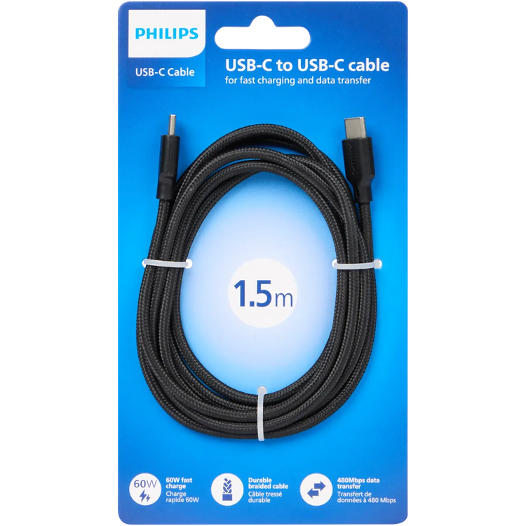 Cablu Incarcare & Date USB-C la Philips 1.5m - 60 W Rapida Nylon Brodat - DLC1050C/10 - 4895229167285 - 1