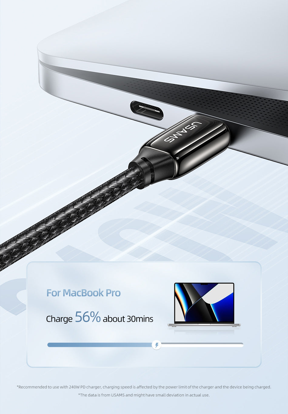 Cablu Incarcare & Date USB-C la USAMS U82 - 240W Power Delivery 3.1 5A Nylon Brodat - SJ580USB01 - 6958444901473 - 4