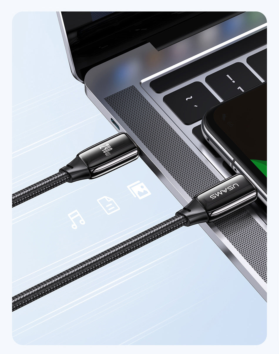 Cablu Incarcare & Date USB-C la USAMS U82 - 240W Power Delivery 3.1 5A Nylon Brodat - SJ580USB01 - 6958444901473 - 11