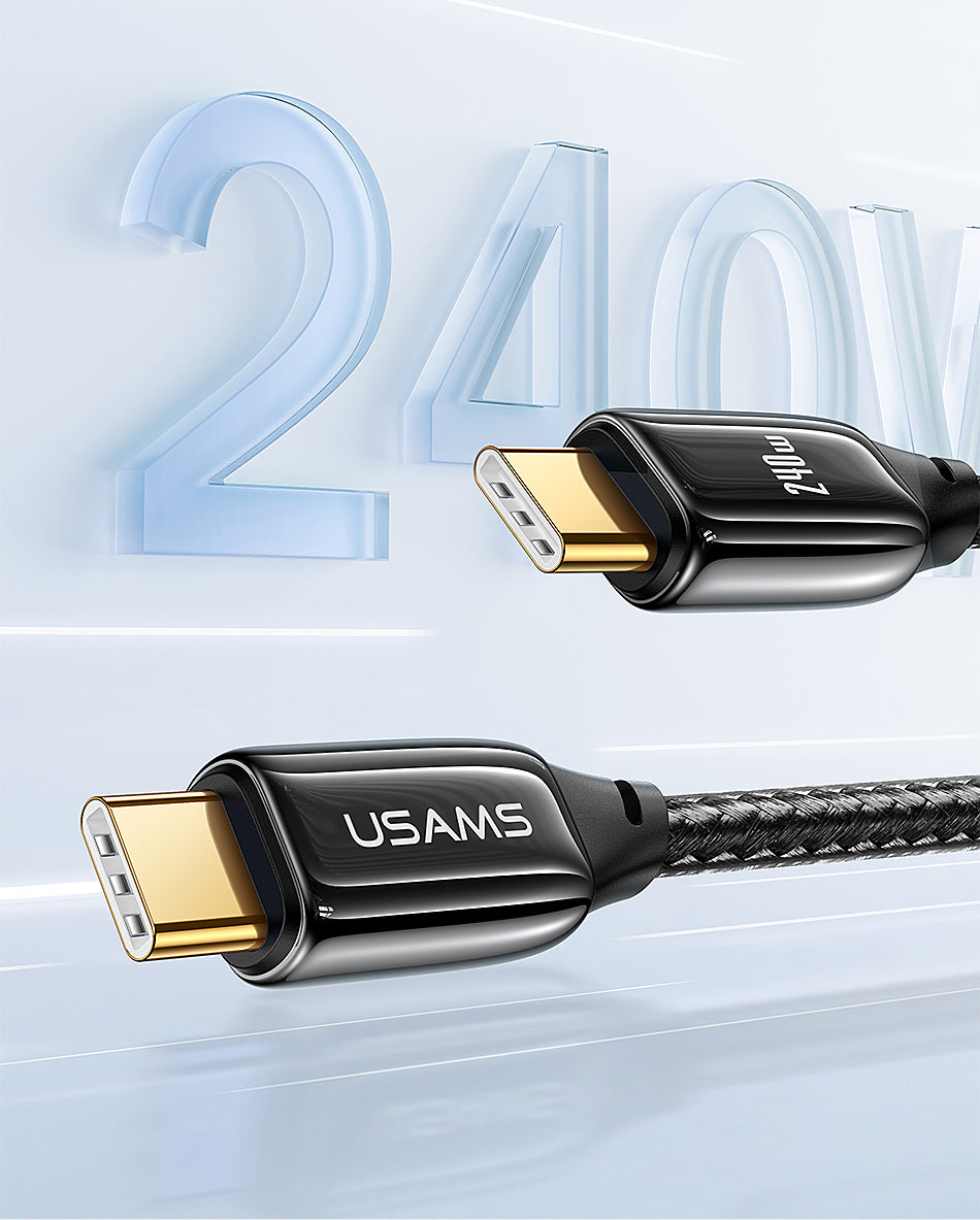Cablu Incarcare & Date USB-C la USAMS U82 - 240W Power Delivery 3.1 5A Nylon Brodat - SJ580USB01 - 6958444901473 - 3