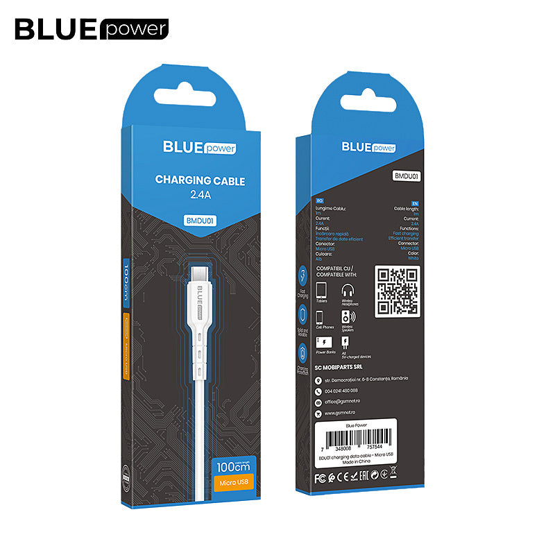 Cablu Incarcare & Date USB la Micro-USB Blue Power - 1m 18W Quick Charge 2.0/3.0 2.4A - BMDU01 - 7348008757544 - 9