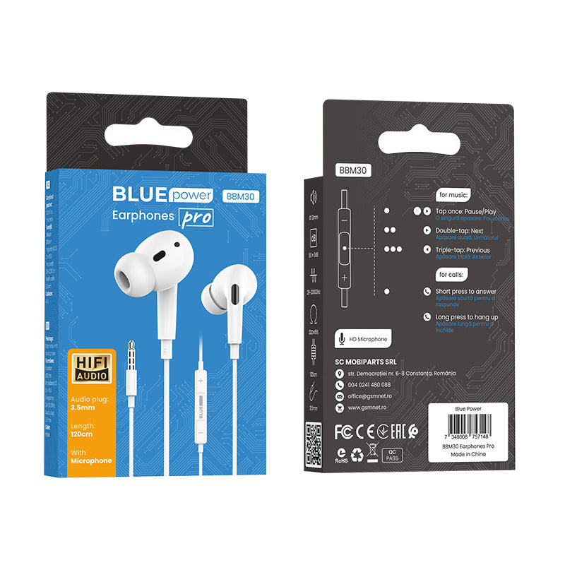 Casti cu fir Blue Power Earphones Pro BBM30 In-Ear 3.5 mm HIFI Microfon - 7348008757148 - 8