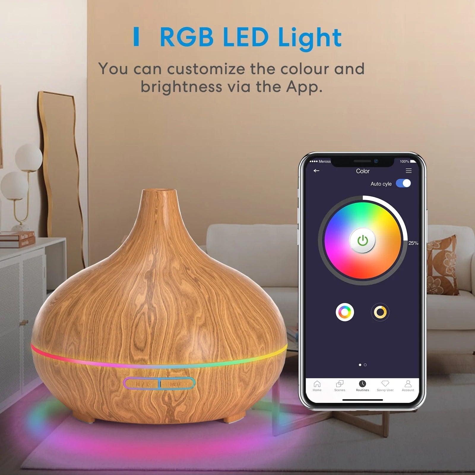 Difuzor Ultrasonic Aromaterapie Meross MOD150HK(EU) Smart WiFi - Pana la 14h Apple HomeKit Alexa Google Control App Timer 2 Moduri LED