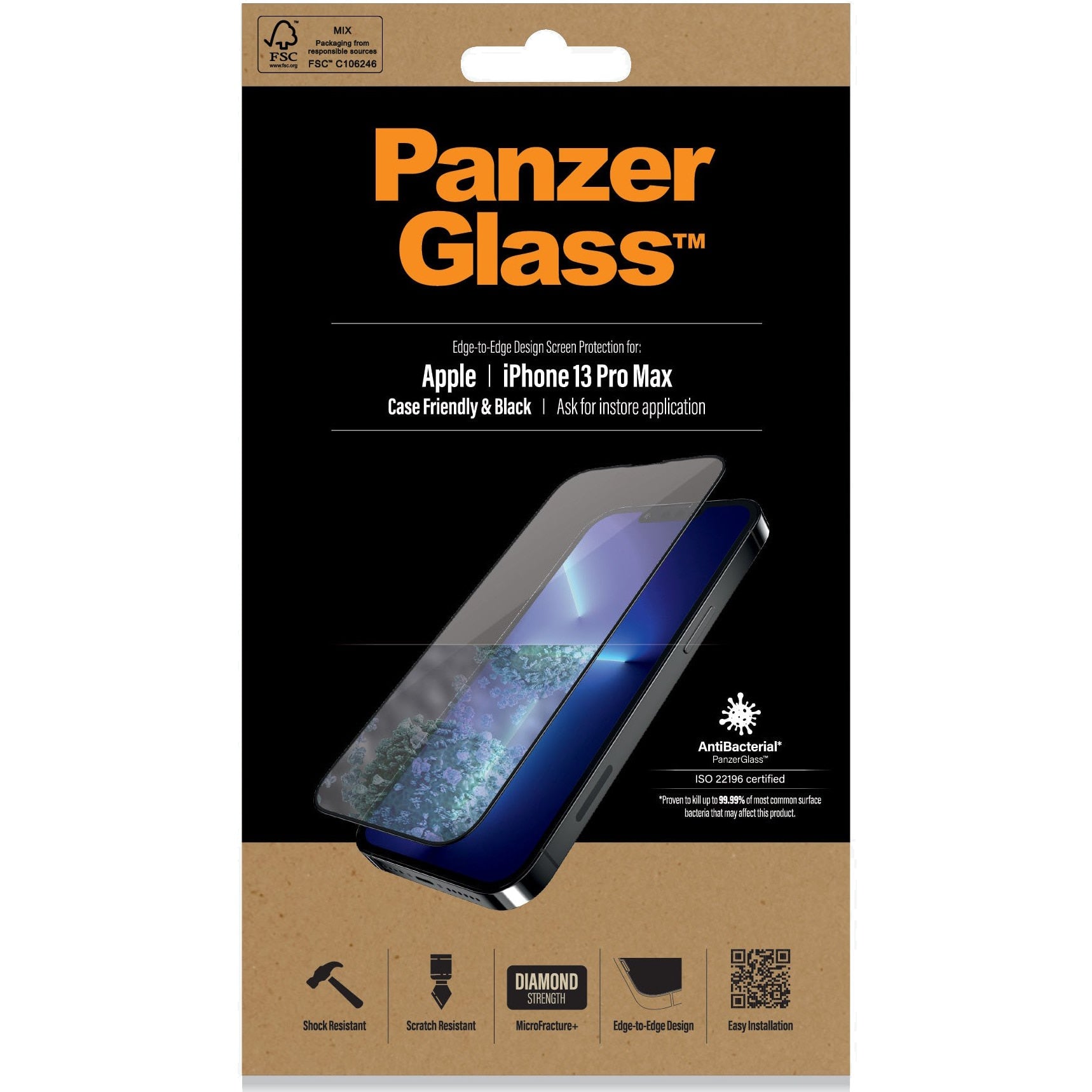 Folie Sticla Securizata Ecran PanzerGlass Edge-to-Edge pt. iPhone 13 Pro Max - Anti-Bacterian Diamond Strength Protectie la Zgarieturi &