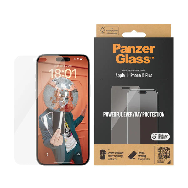 Folie Sticla Securizata Ecran PanzerGlass pt. iPhone 15 Plus - Classic Fit Platinum Strength Protectie la Zgarieturi & Impact