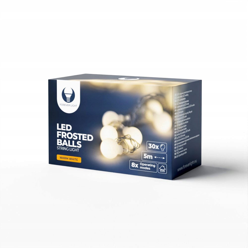 Ghirlanda Instalatie Alb Cald 5m Forever Light - Frosted Balls 30 Lumini 230V 8 Moduri - 5900495963017 - 6