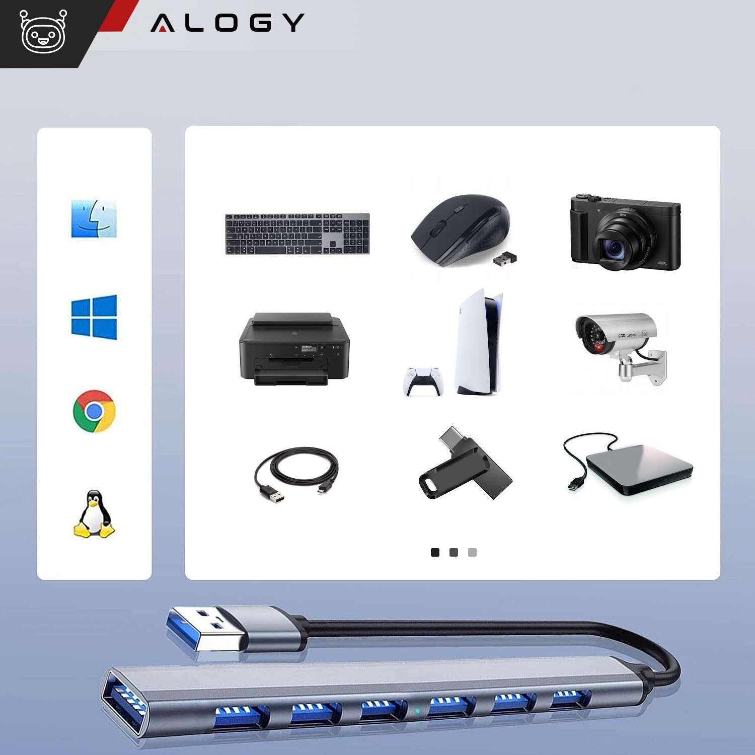 Hub Adaptor Alogy 1 x USB 3.0 5GB/s 6 2.0 - 5905601809654 - 4