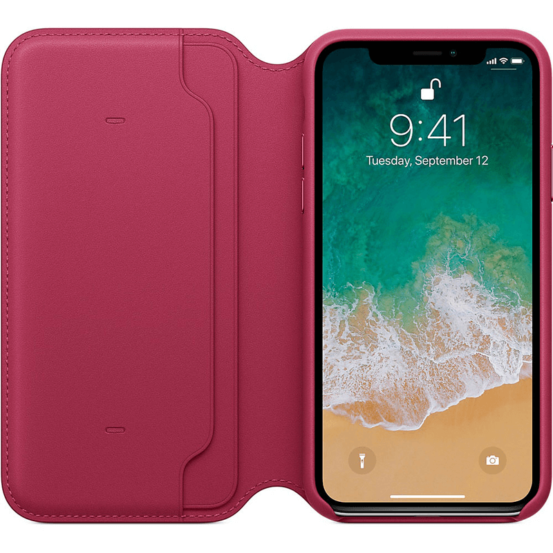 Husa Piele Naturala Folio Apple pt. iPhone XS & X Berry - MQRX2ZM/A Originala - 190198522573 - 2
