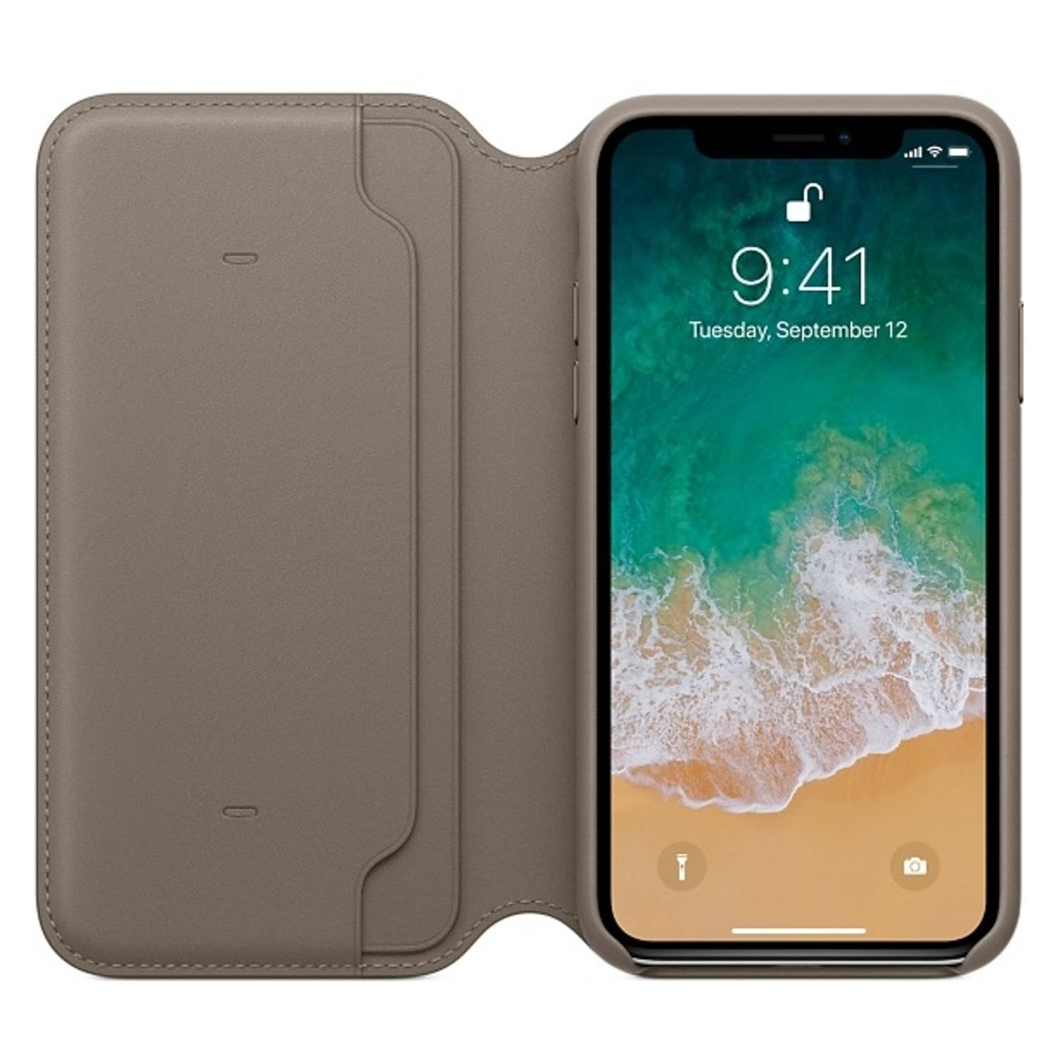 Husa Originala Piele Naturala Folio Apple MQRY2ZM/A - iPhone XS & X Taupe - 0190198522597 - 2