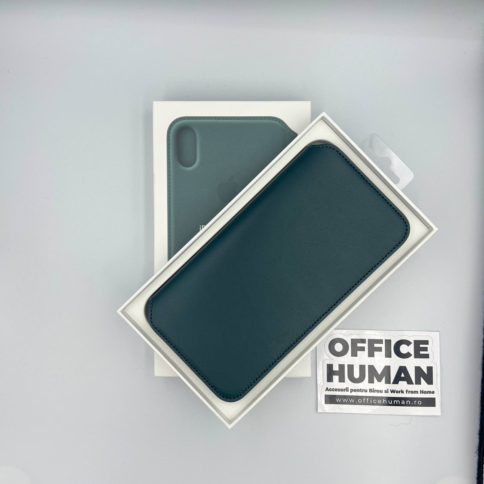 Husa Piele Naturala Folio Apple pt. iPhone XS Max Forest Green - MRX42ZM/A Originala - 190198763662 - 5