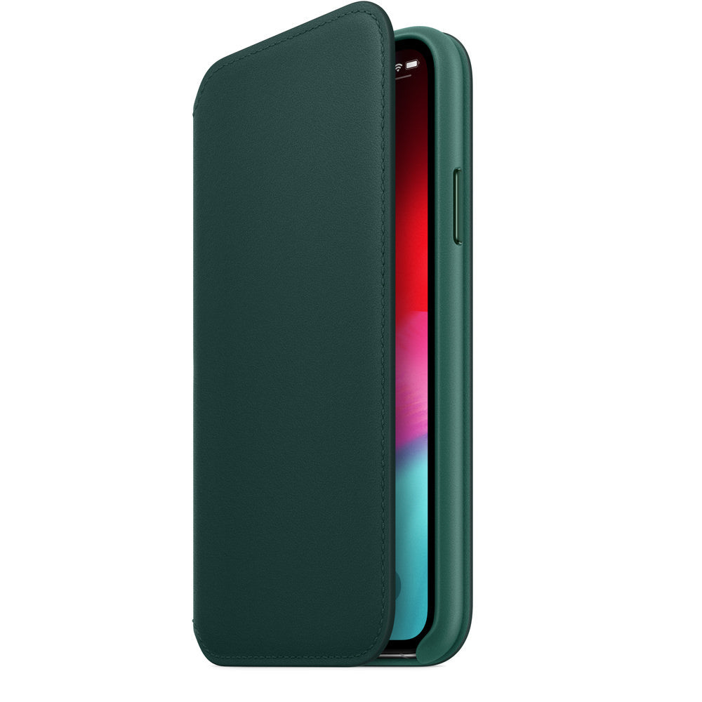Husa Piele Naturala Folio Apple pt. iPhone XS & X Forest Green - MRWY2ZM/A Originala - 190198763563 - 3