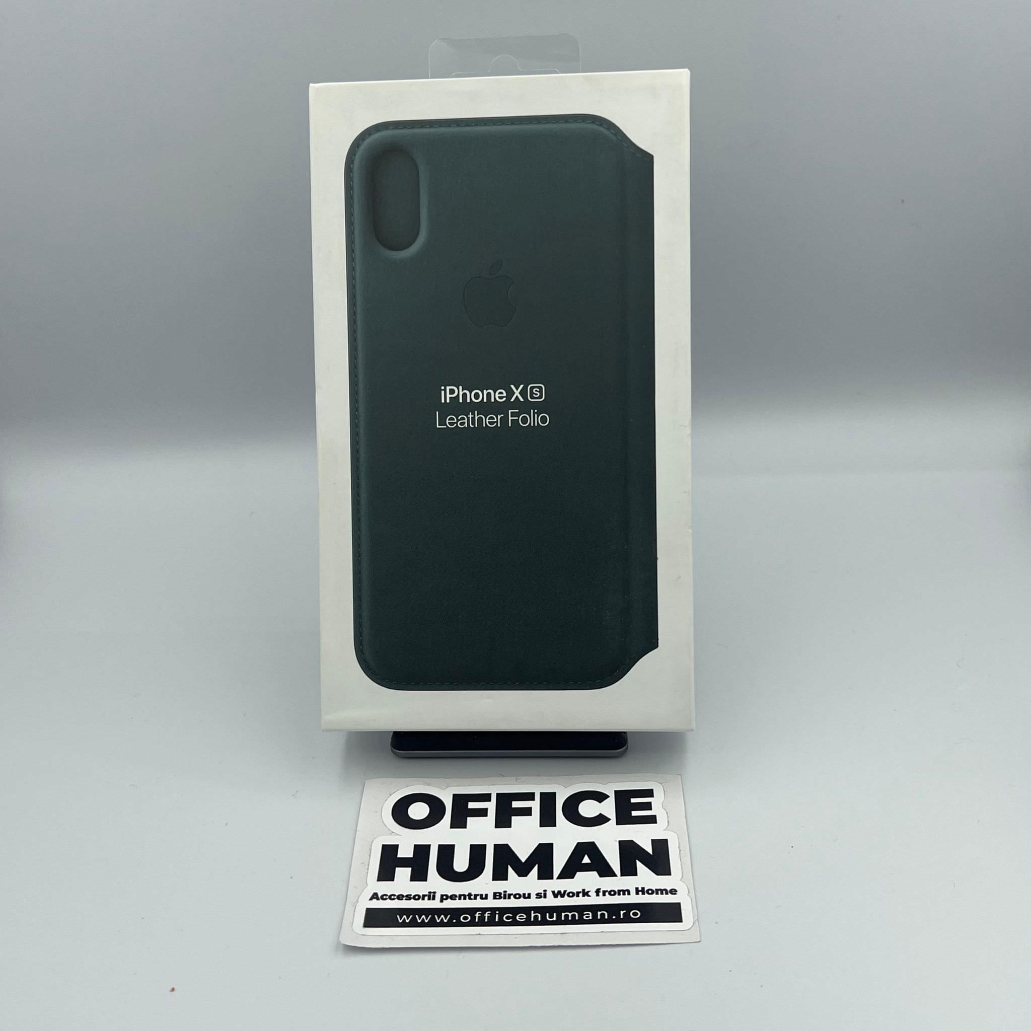 Husa Piele Naturala Folio Apple pt. iPhone XS & X Forest Green - MRWY2ZM/A Originala - 190198763563 - 4